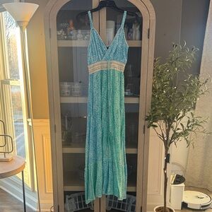 Elegant Blue Sleeveless Maxi Dress